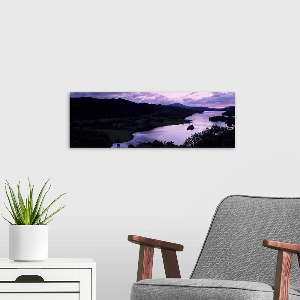 A modern room featuring Silhouette of cliffs at sunset, Loch Tummel, Pitlochry, Perth And Kinross, Scotland