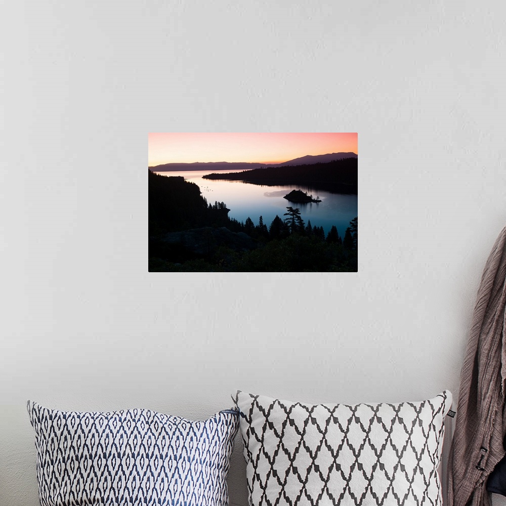 A bohemian room featuring Silhouette of island in a lake, Fannette Island, Emerald Bay, Lake Tahoe, California, USA