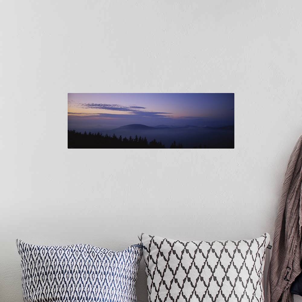 A bohemian room featuring Silhouette of mountain at dusk, Mount Equinox, Manchester, Vermont, New England