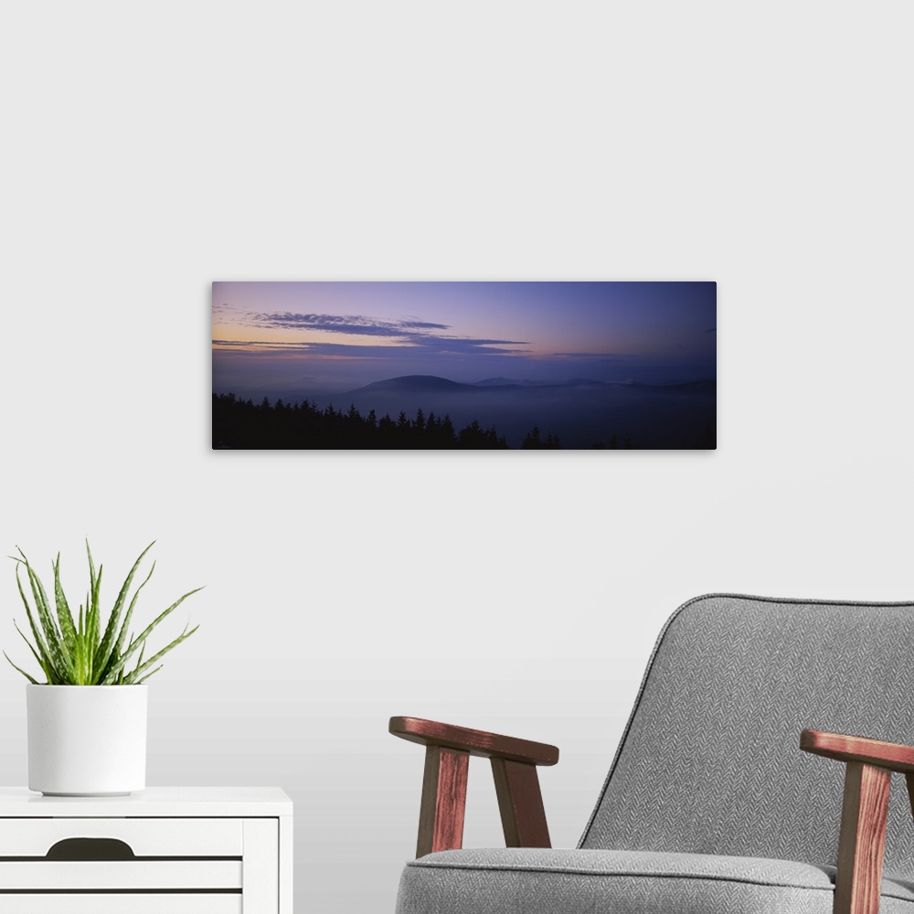 A modern room featuring Silhouette of mountain at dusk, Mount Equinox, Manchester, Vermont, New England