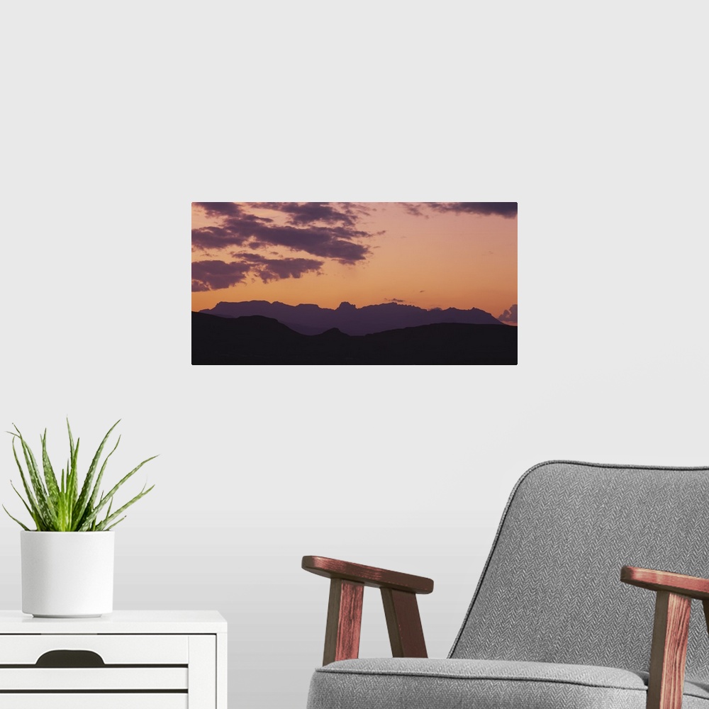 A modern room featuring Silhouette of mountain ranges, Chisos Mountains, Big Bend National Park, Texas