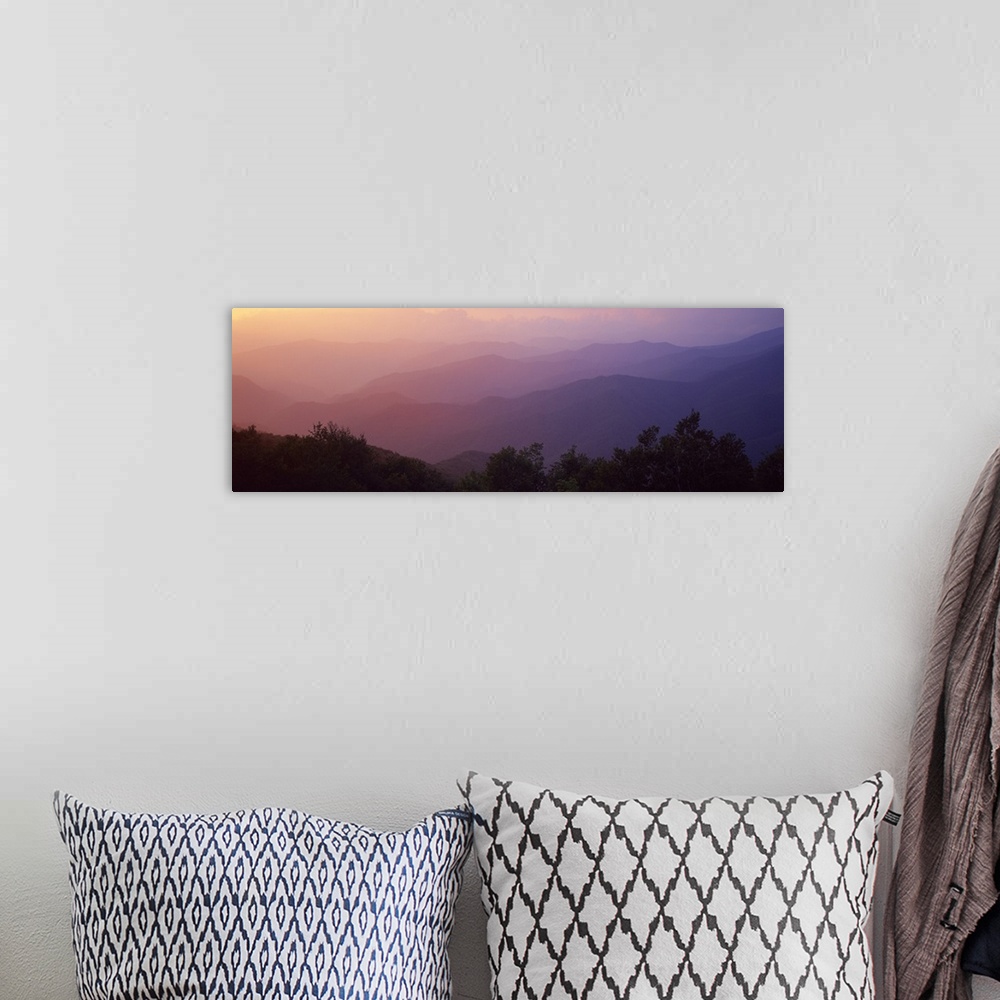 A bohemian room featuring Silhouette of mountains at dusk, Blue Ridge Parkway, North Carolina,