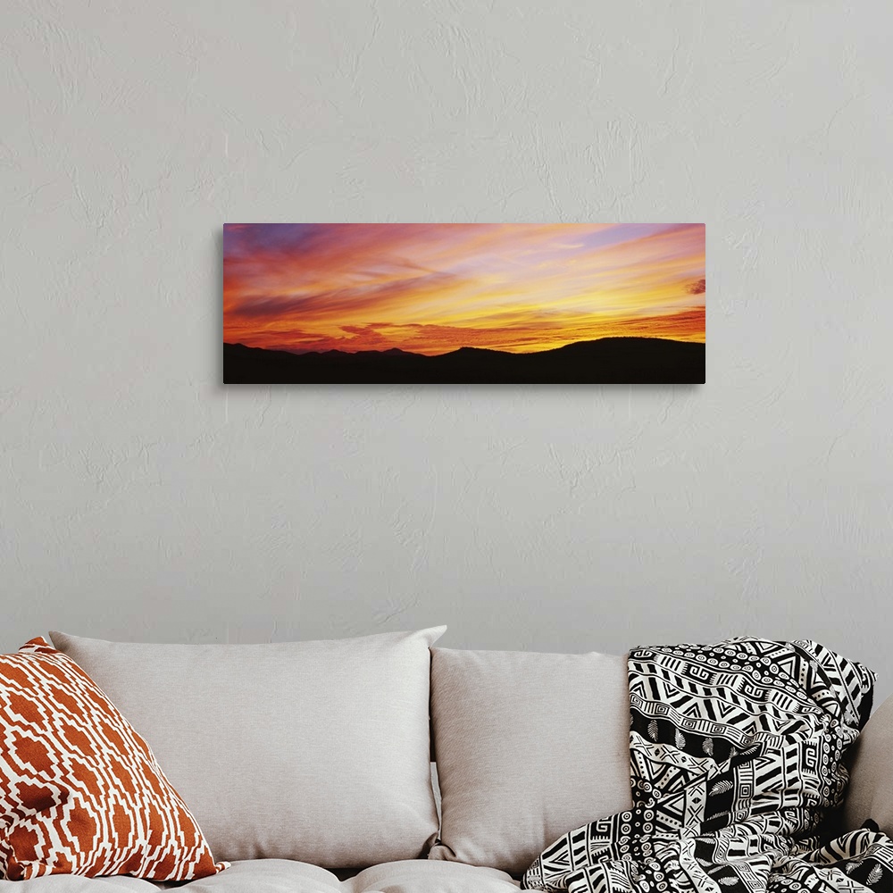 A bohemian room featuring Silhouette of mountains at sunset, Lake Placid, Adirondack Mountains, New York State