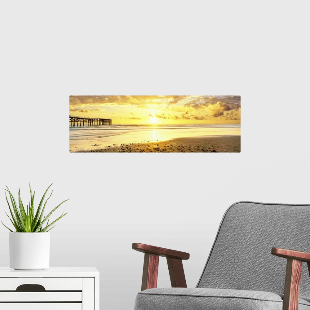 A modern room featuring Silhouette of pier on the beach, Crystal Pier, Pacific Beach, San Diego, San Diego County, Califo...