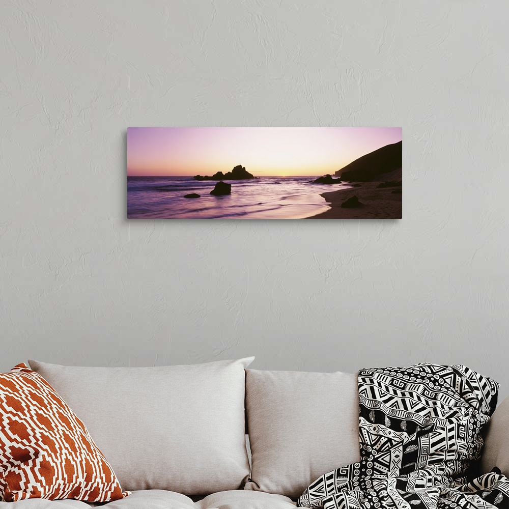 A bohemian room featuring Silhouette of rocks at sunset, Pfeiffer Beach, Big Sur, California