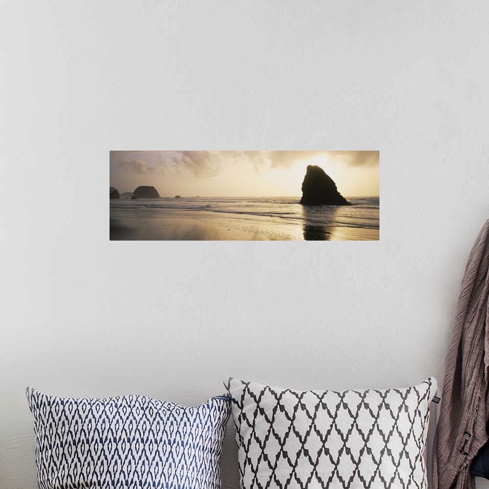 A bohemian room featuring Silhouette of rocks on the beach, Fort Bragg, Mendocino, California