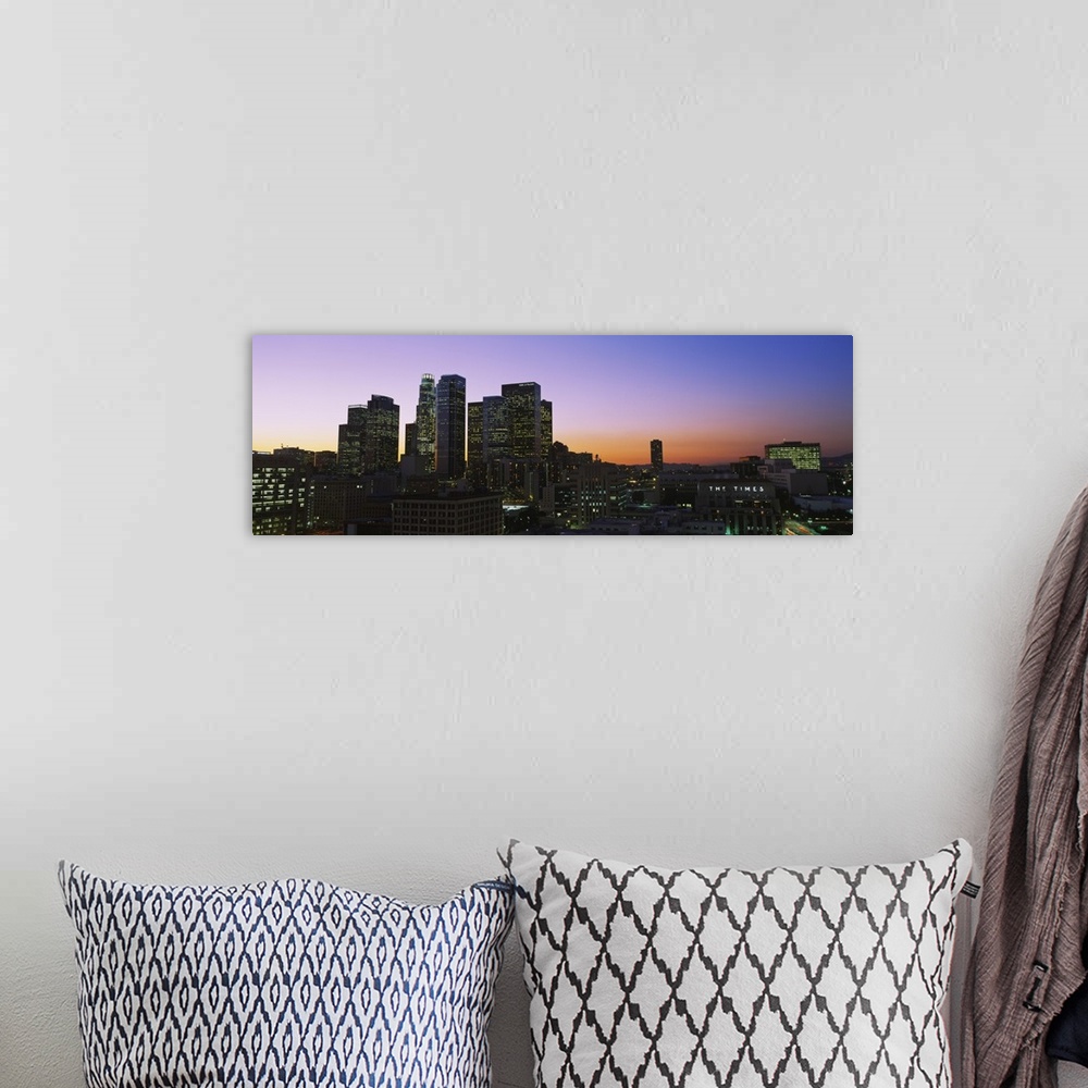 A bohemian room featuring Silhouette of skyscrapers at dusk, City of Los Angeles, California