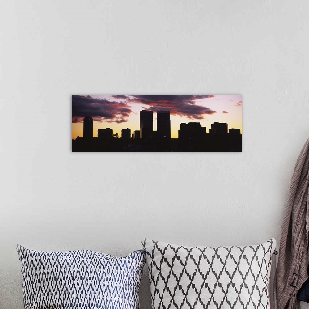 A bohemian room featuring Silhouette of skyscrapers in a city, Century City, City Of Los Angeles, Los Angeles County, Calif...