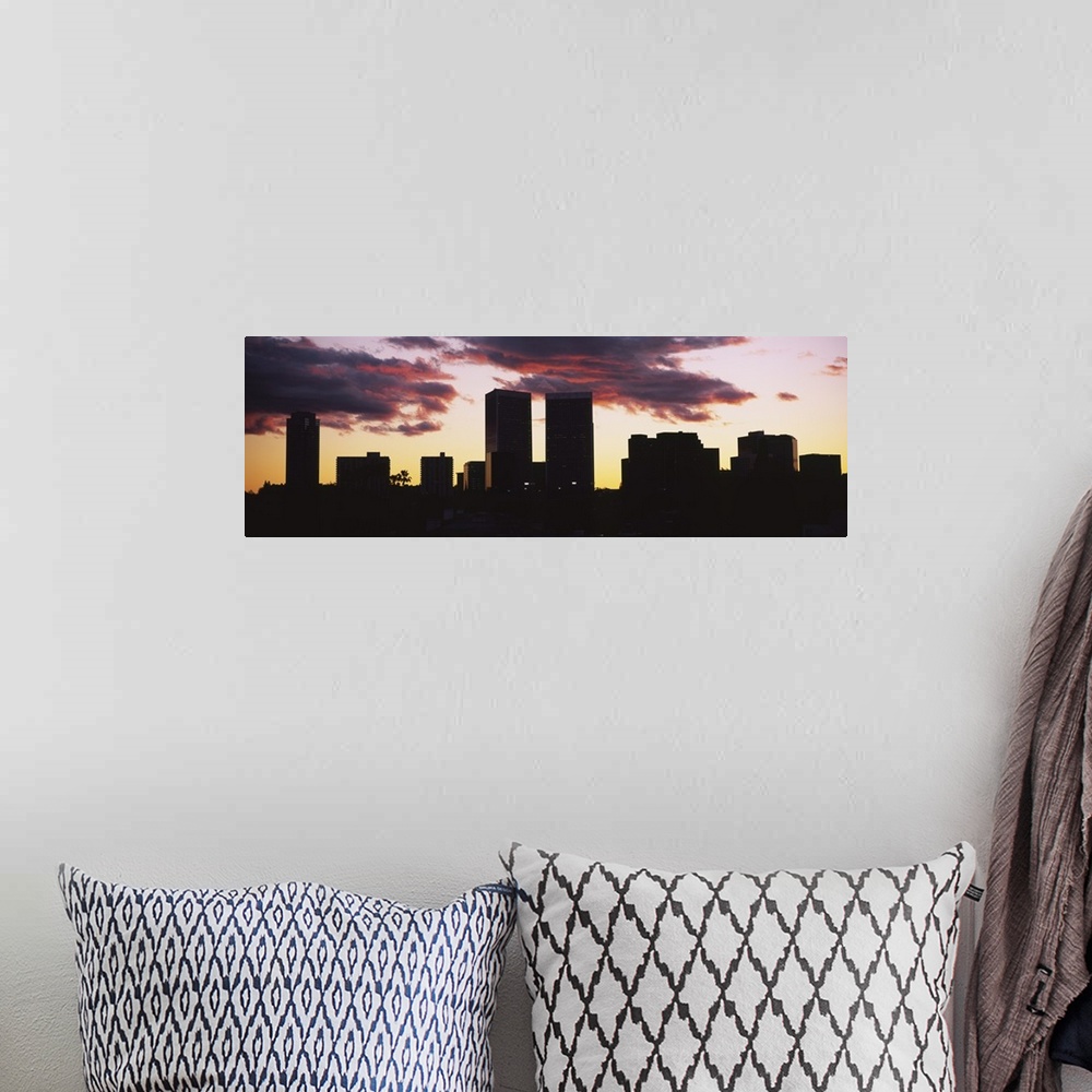 A bohemian room featuring Silhouette of skyscrapers in a city, Century City, City Of Los Angeles, Los Angeles County, Calif...