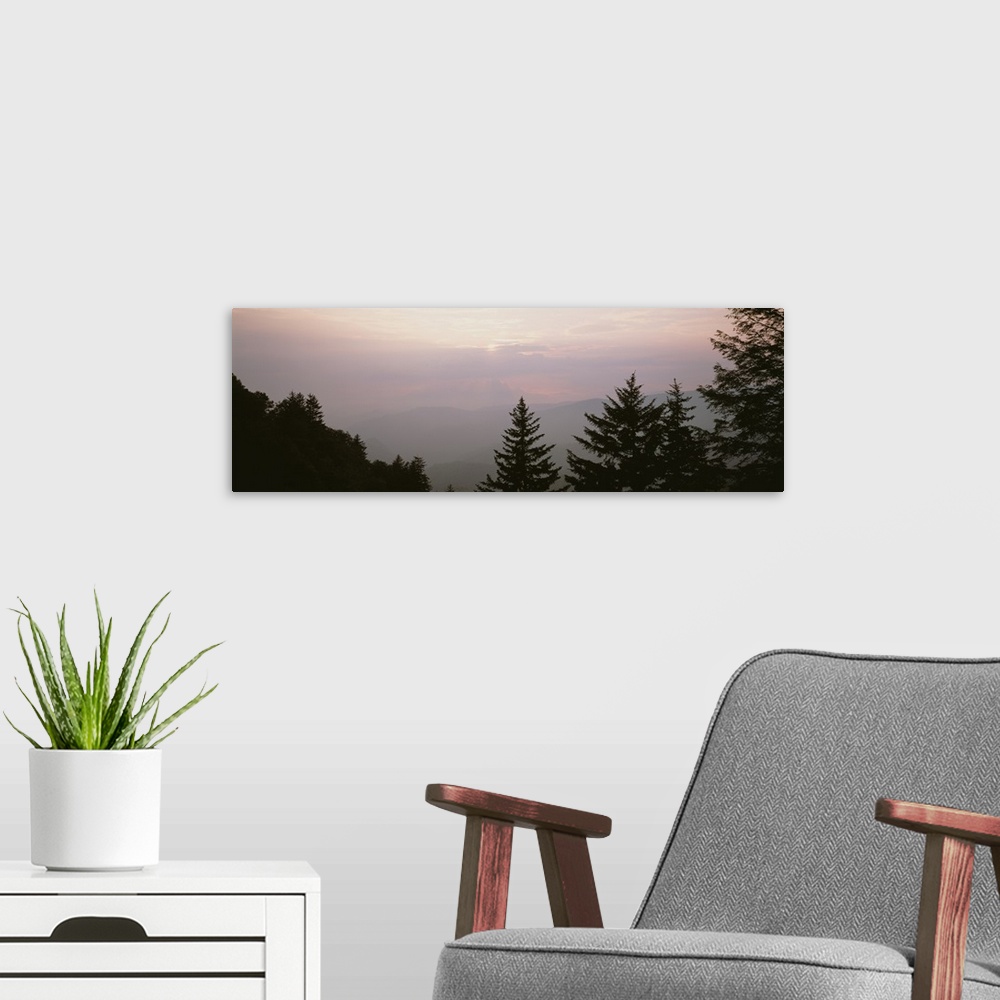 A modern room featuring Panorama of mountains and foliage of the Blue Ridge Parkway in North Carolina.