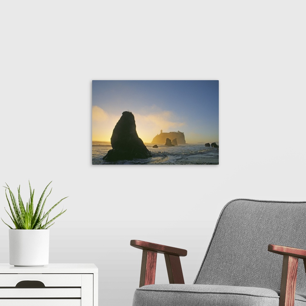 A modern room featuring Silhouetted Sea Stacks In Pacific Ocean