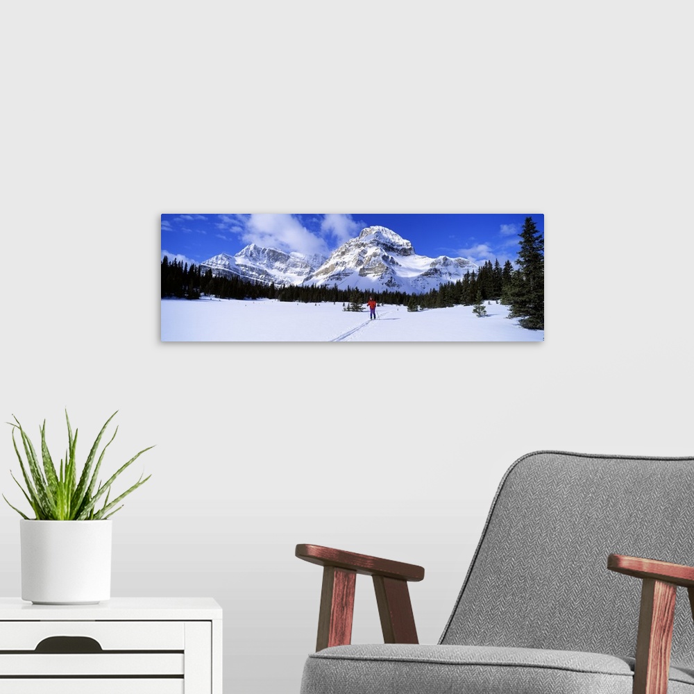 A modern room featuring Skier Ptarmigan Peak Wall of Jericho Skoki Valley Banff National Park Alberta Canada