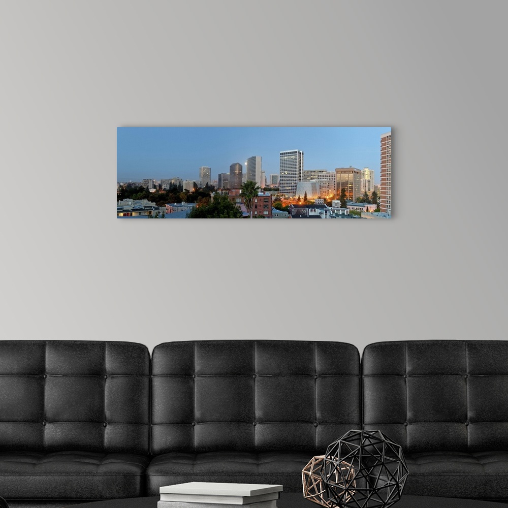A modern room featuring Skyline at dawn, Oakland, California, USA
