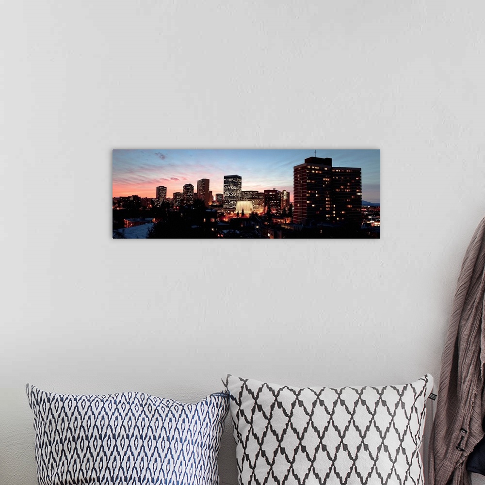 A bohemian room featuring Skyline at dusk, Oakland, California, USA