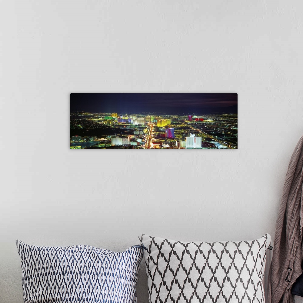 A bohemian room featuring Giant horizontal panoramic photograph of the Las Vegas, Nevada (NV) skyline and surrounding areas...