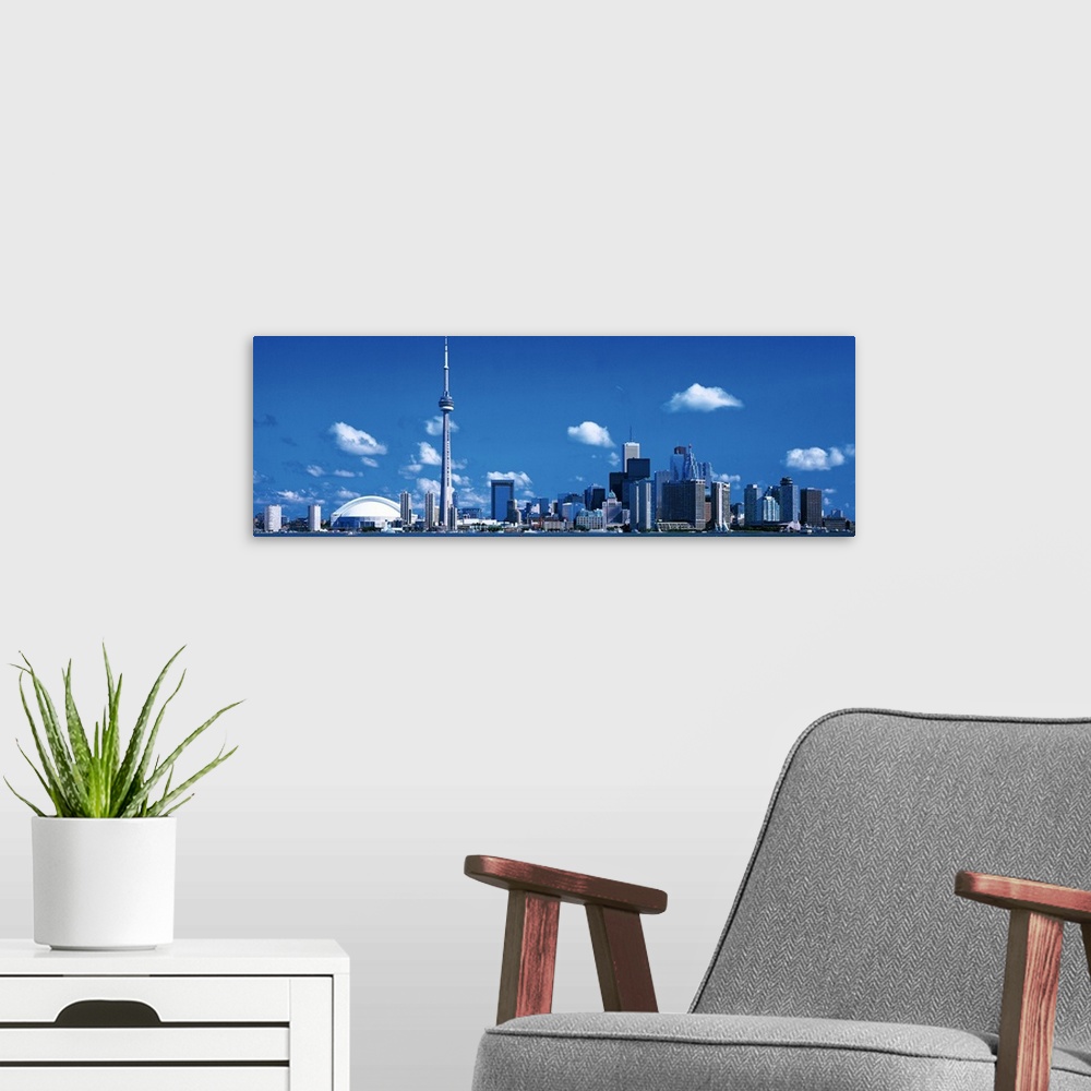 A modern room featuring Skyline Toronto Ontario Canada