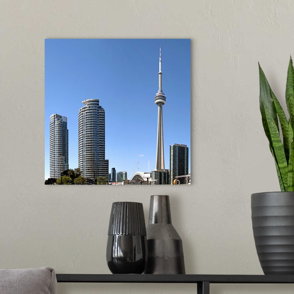 A modern room featuring Skylines in a city, CN Tower, Toronto, Ontario, Canada