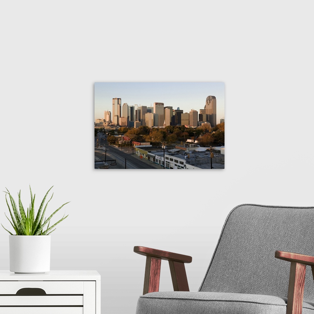 A modern room featuring Skyscraper in a city at dawn from the Northeast , Dallas, Texas
