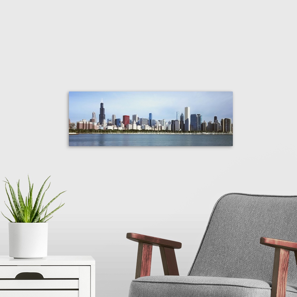 A modern room featuring Skyscrapers at the waterfront, Lake Michigan, Chicago, Cook County, Illinois, USA 2011