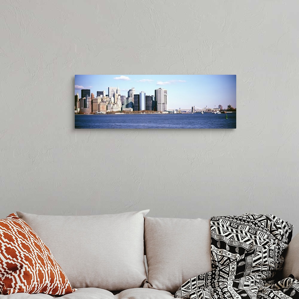 A bohemian room featuring Skyscrapers at the waterfront, Lower Manhattan, Manhattan, New York City, New York State