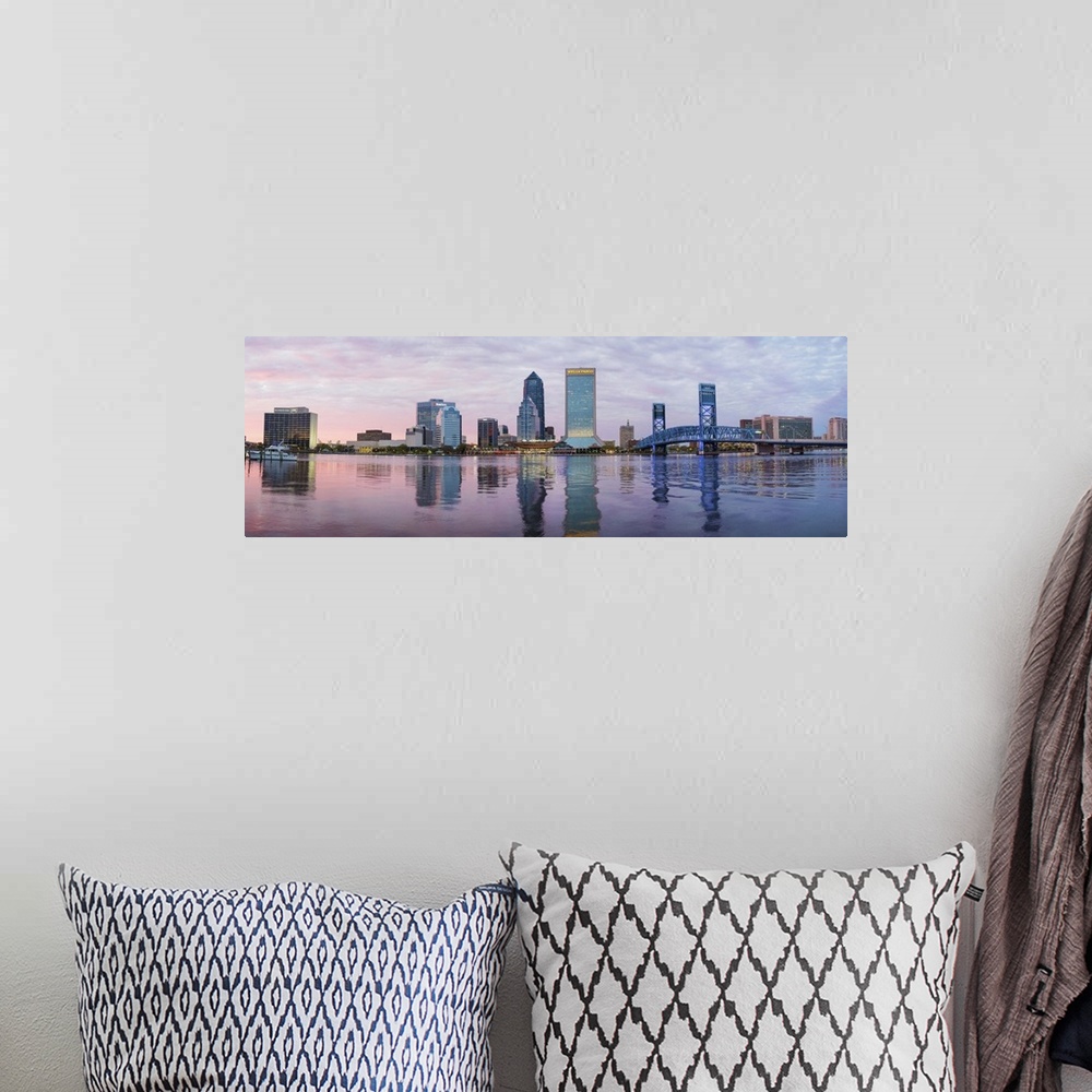 A bohemian room featuring Skyscrapers at the waterfront, Main Street Bridge, St. John's River, Jacksonville, Florida, USA.