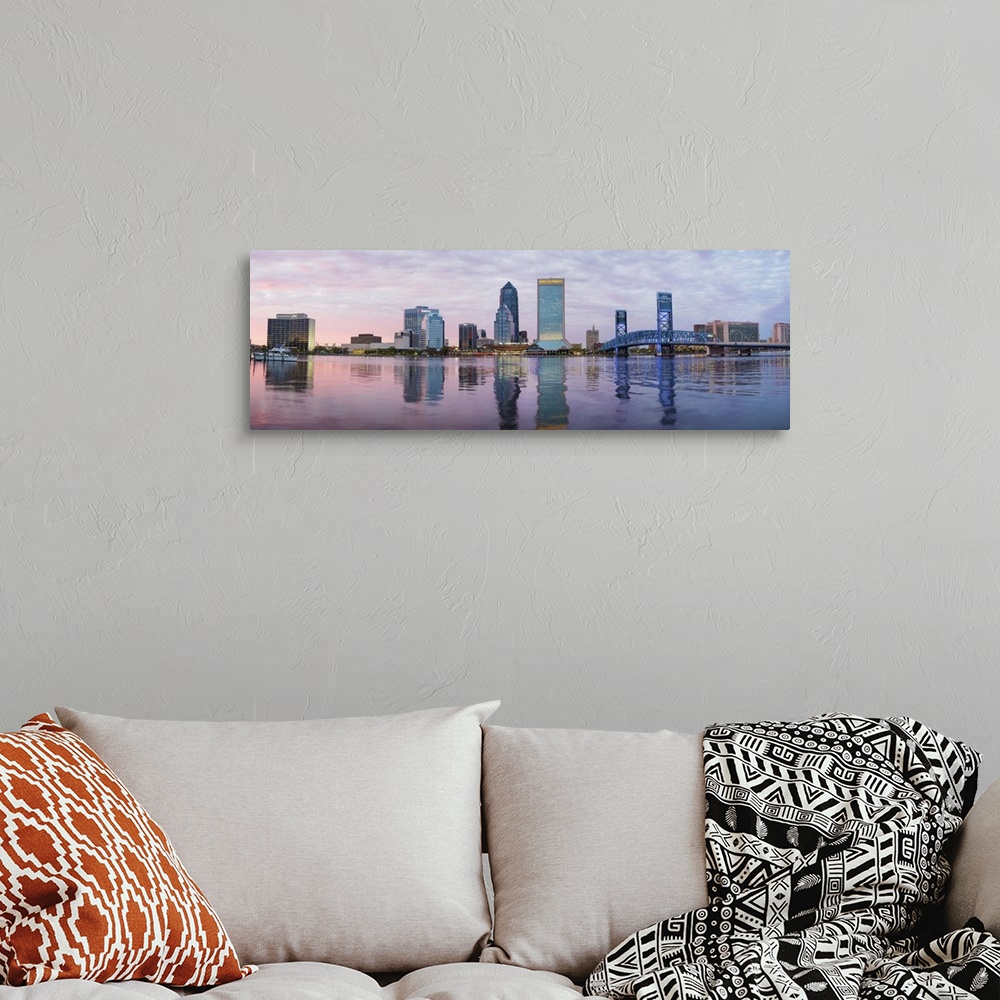 A bohemian room featuring Skyscrapers at the waterfront, Main Street Bridge, St. John's River, Jacksonville, Florida, USA.