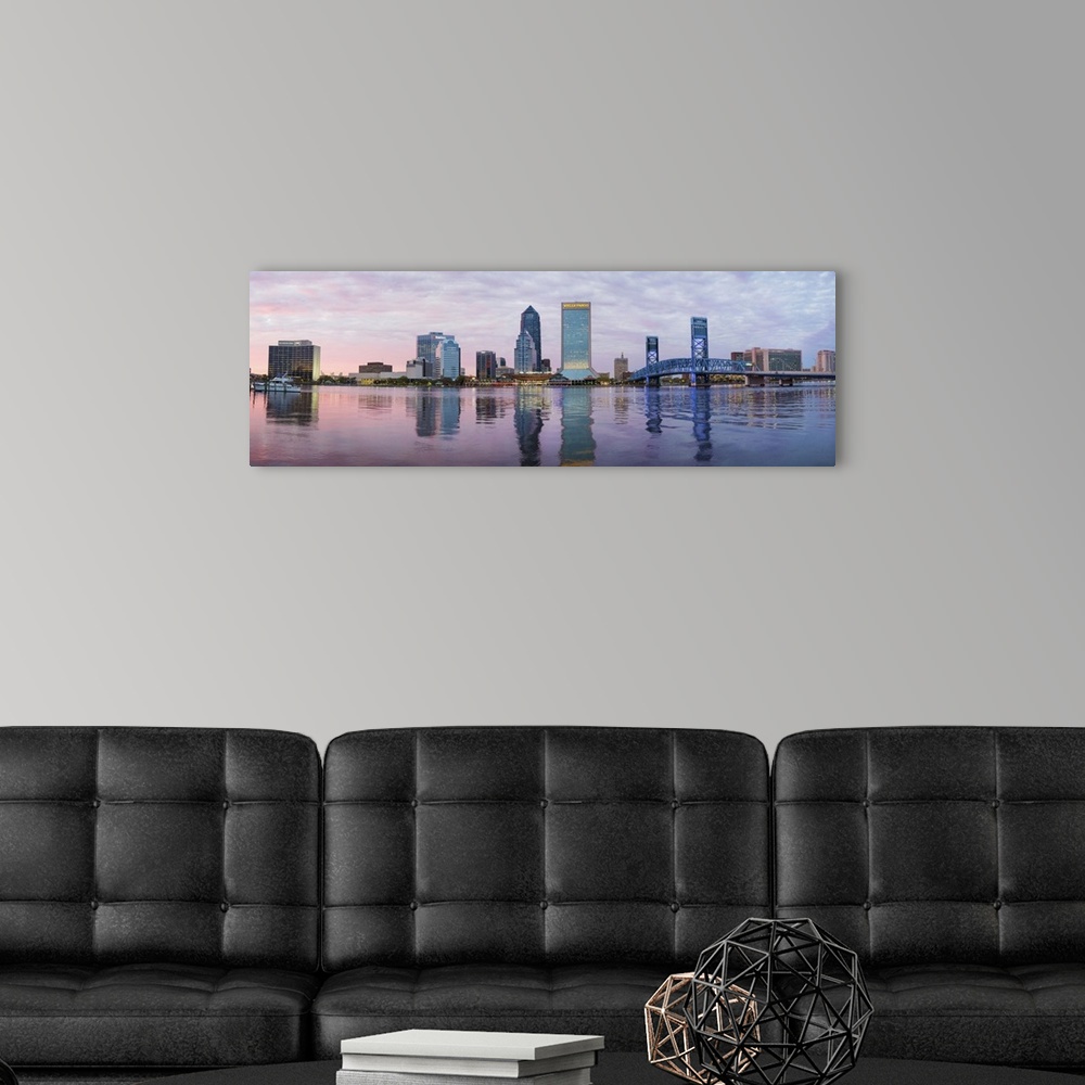 A modern room featuring Skyscrapers at the waterfront, Main Street Bridge, St. John's River, Jacksonville, Florida, USA.