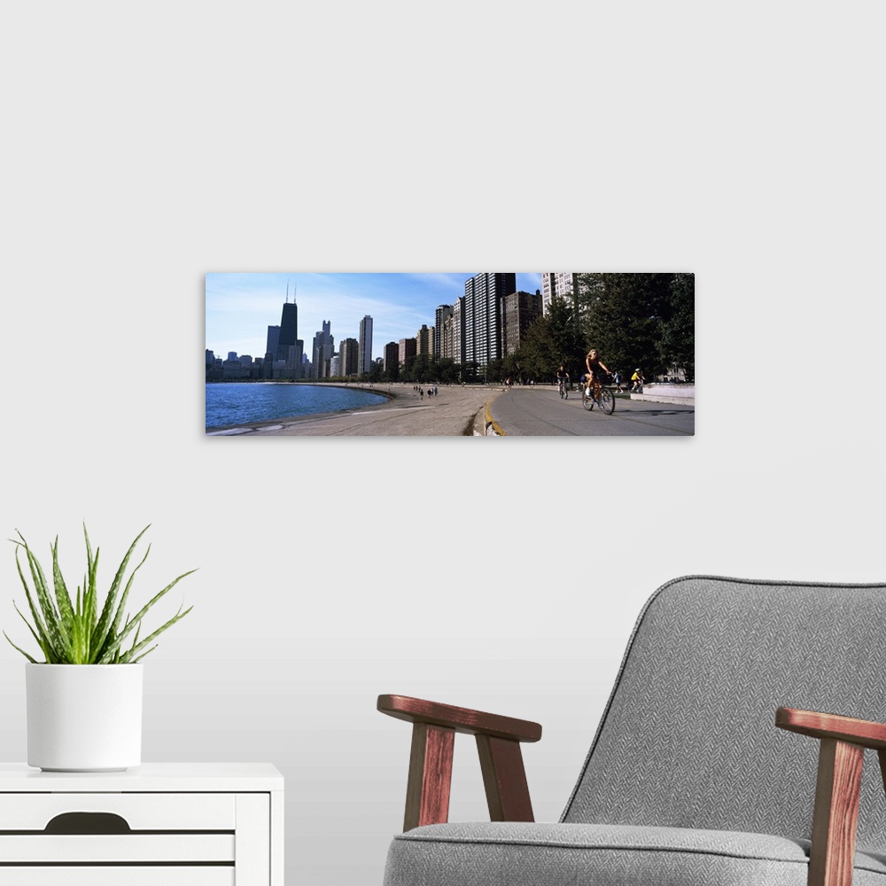 A modern room featuring Skyscrapers at the waterfront, Oak Street Beach and Lakefront Bike Path, Gold Coast, Chicago, Coo...