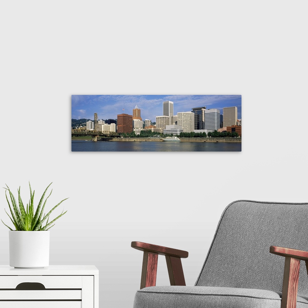 A modern room featuring Skyscrapers at the waterfront, Portland, Multnomah County, Oregon,