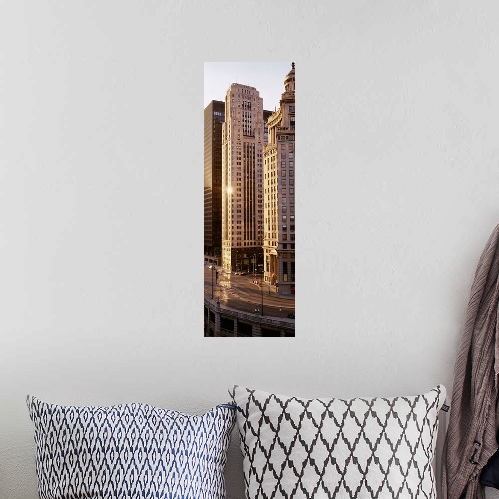 A bohemian room featuring Skyscrapers in a city, Michigan Avenue, Wacker Drive, Chicago, Illinois