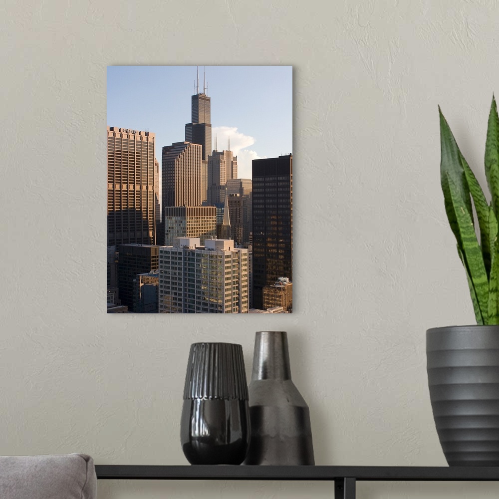 A modern room featuring Skyscrapers in a city, Sears Tower, Chicago, Illinois,