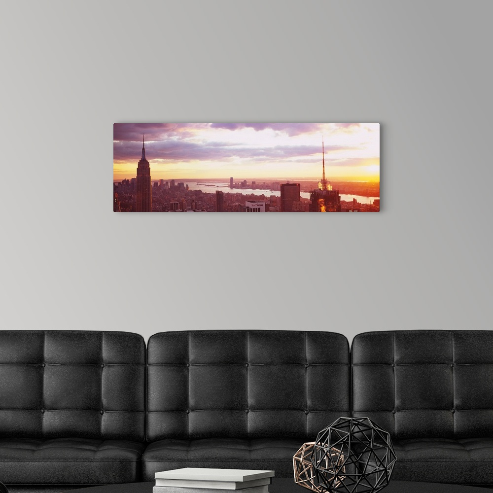 A modern room featuring Skyscrapers in a city, Top Of The Rock and Rockefeller Center, Manhattan, New York City, New York...