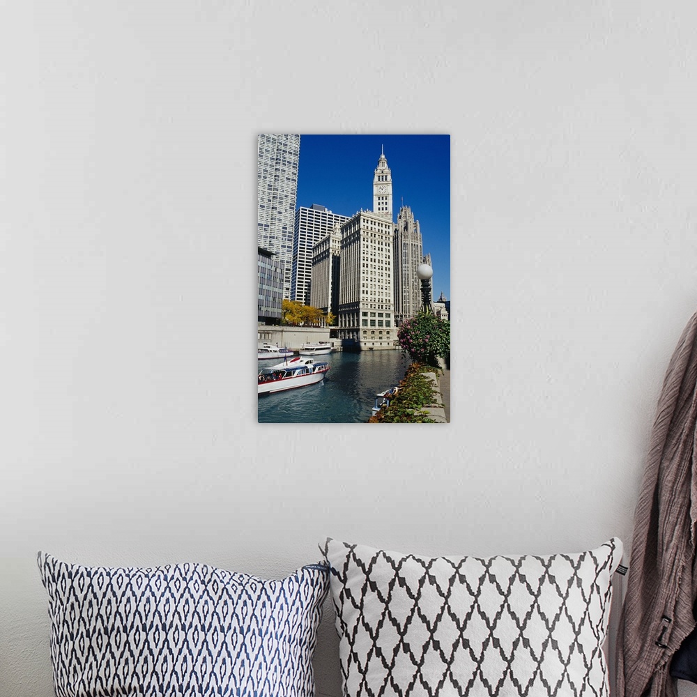 A bohemian room featuring Skyscrapers in a city, Tribune Tower, Wrigley Building, Chicago, Illinois