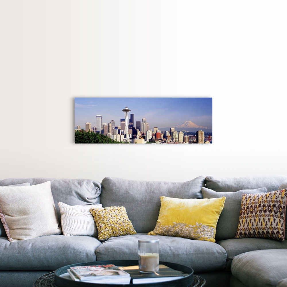 A farmhouse room featuring This panoramic wall art is a photograph that has captured the vast city skyline.
