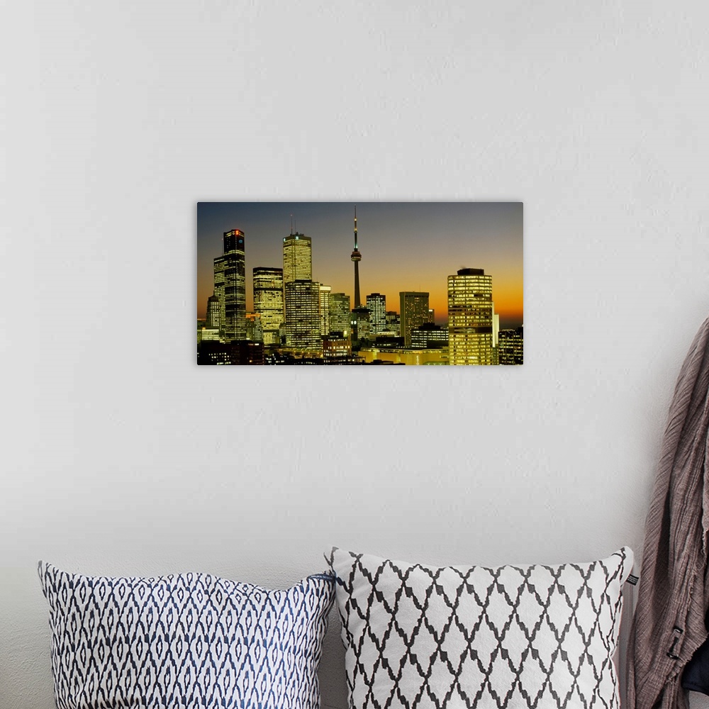 A bohemian room featuring Photograph of brightly lit buildings at night in Toronto, Canada, featuring Toronto Eaton Centre ...
