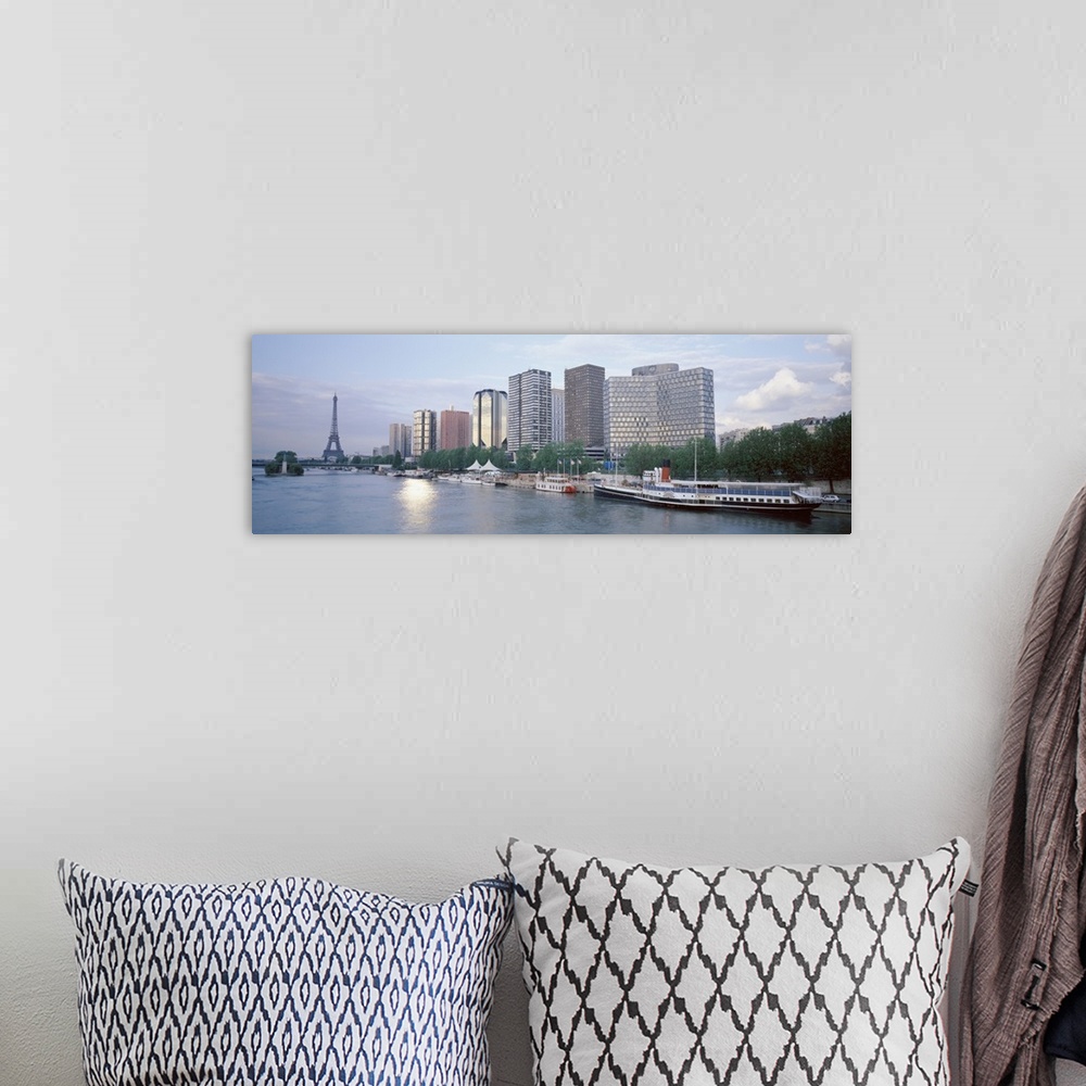 A bohemian room featuring Skyscrapers near a river, Paris, France