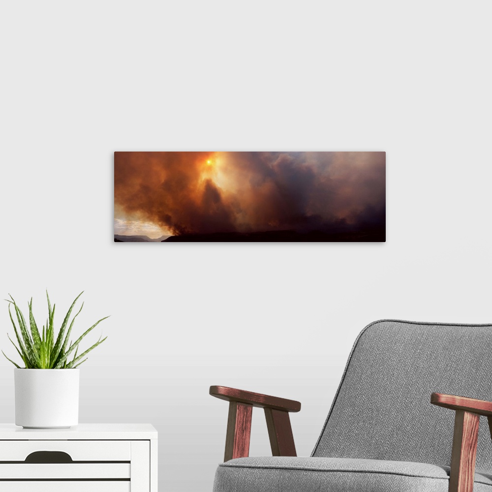 A modern room featuring Smoke from a forest fire, Zion National Park, Washington County, Utah,
