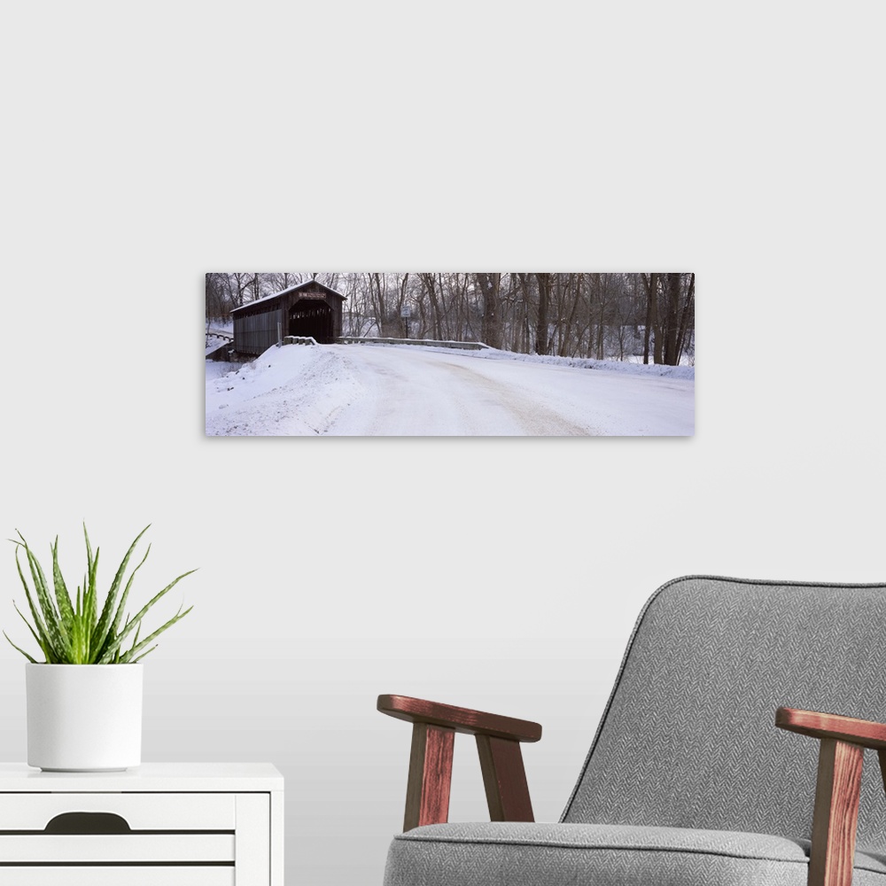 A modern room featuring Snow covered bridge in a forest, Grand Rapids, Kent County, Michigan