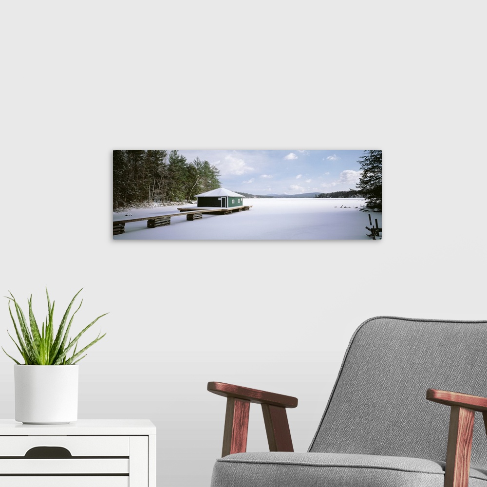 A modern room featuring Snow covered Lake, New Hampshire