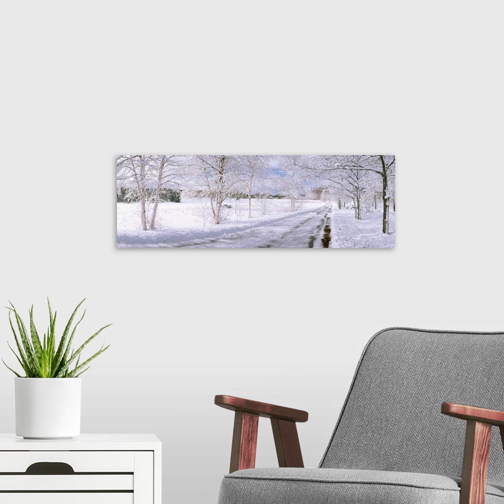 A modern room featuring Snow covered road, Michigan