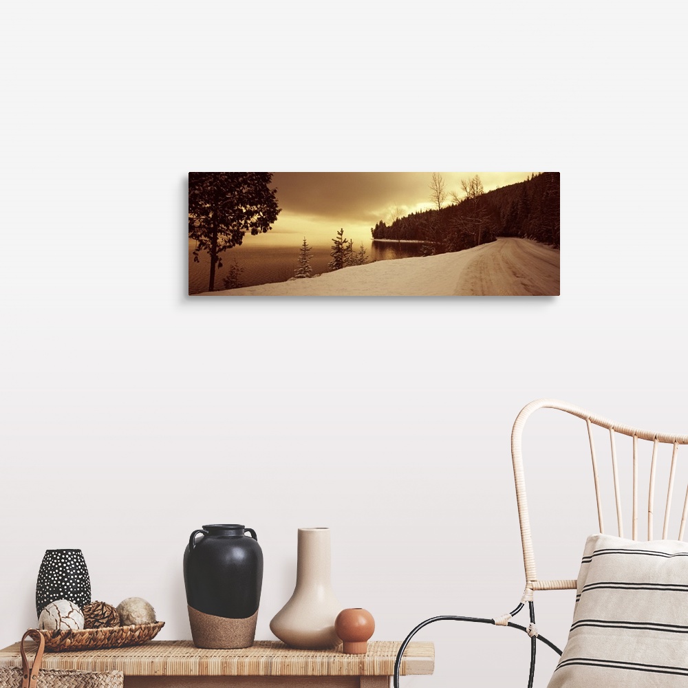 A farmhouse room featuring Snow covered road passing through a forest, Glacier National Park of Canada, British Columbia Gla...