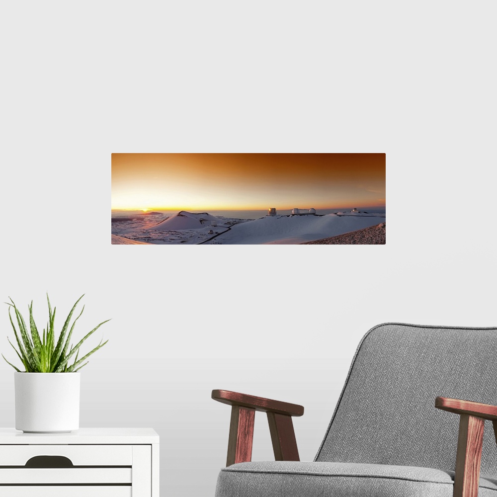 A modern room featuring Snow covered volcanic landscape, Mauna Kea, Hawaii,