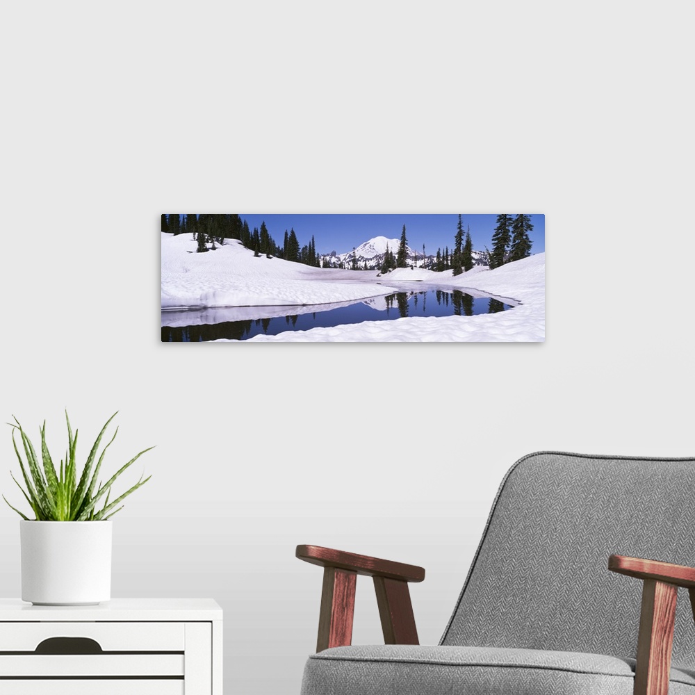 A modern room featuring Snow on a landscape, Mt Rainier, Mt Rainier National Park, Washington State
