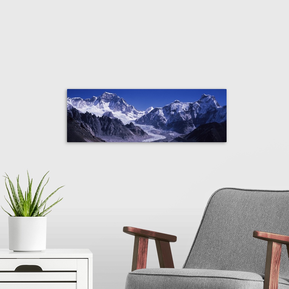 A modern room featuring Snow on mountains, Gyachung Kang, Khumbu, Nepal