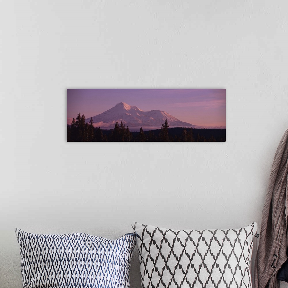 A bohemian room featuring Snowcapped mountain at dusk, Mt Shasta, California