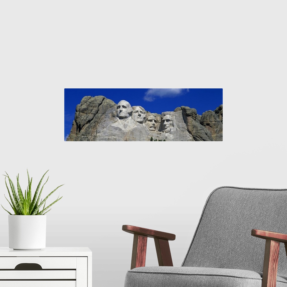 A modern room featuring Panoramic photo of the Mount Rushmore mountain.