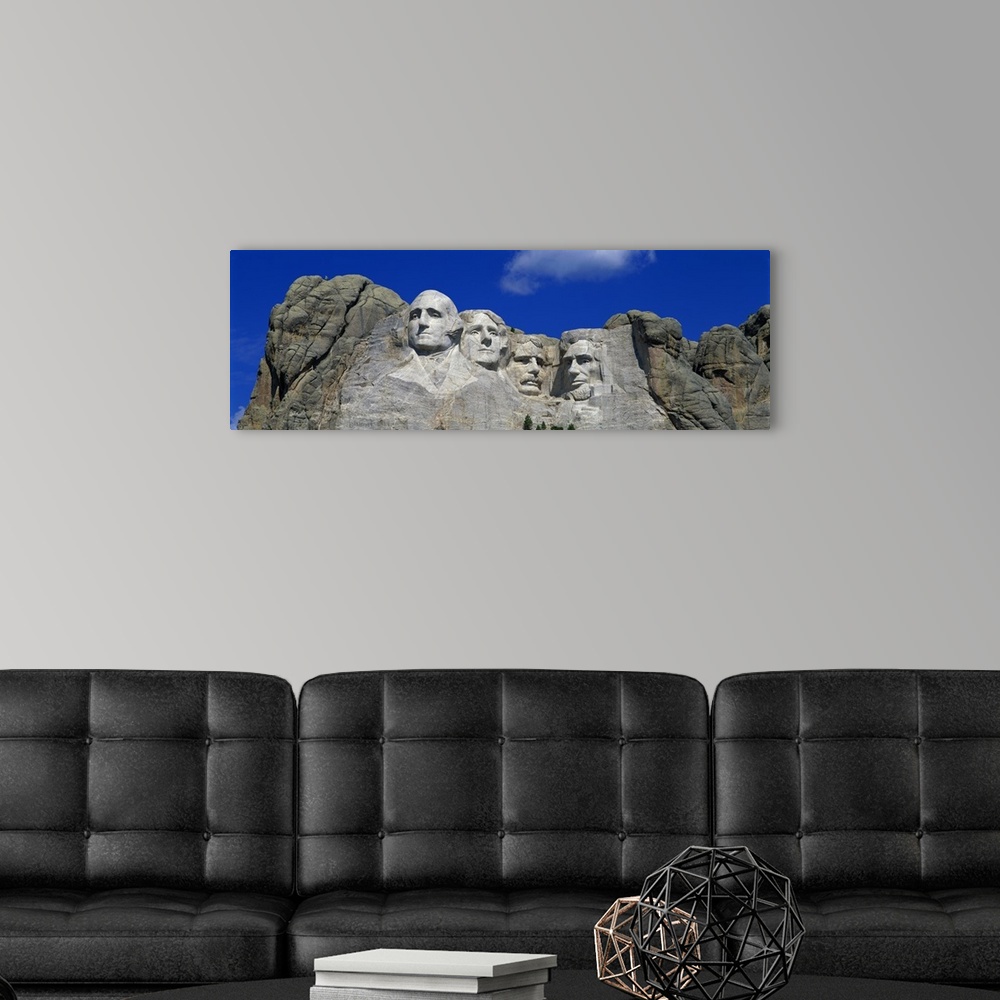 A modern room featuring Panoramic photo of the Mount Rushmore mountain.