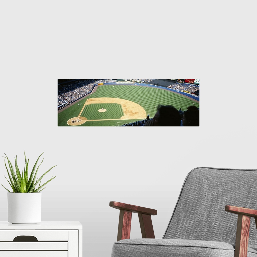 A modern room featuring Spectators watching a baseball match in a stadium, Yankee Stadium, New York City, New York State