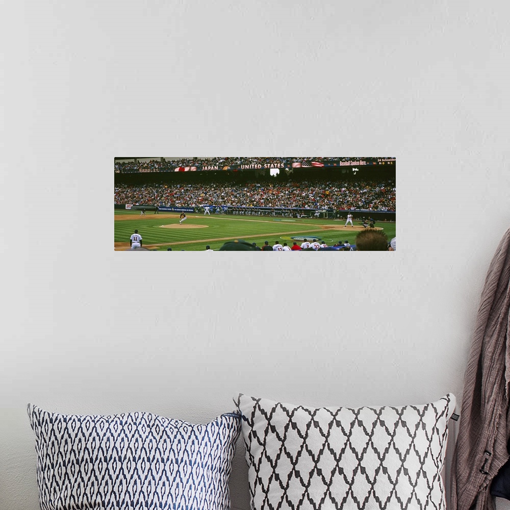 A bohemian room featuring Spectators watching baseball game in a baseball stadium, Japan vs. United States, World Baseball ...