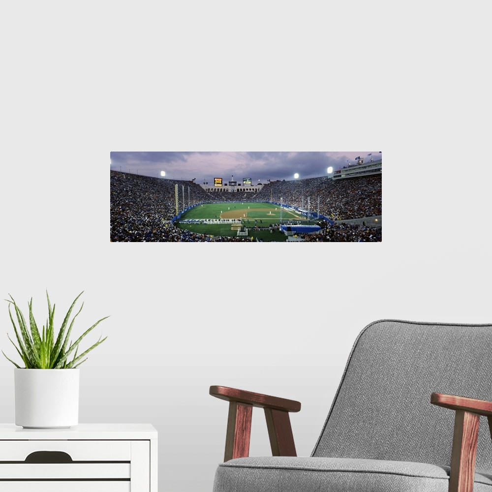A modern room featuring Spectators watching baseball match, Los Angeles Dodgers, Los Angeles Memorial Coliseum, Los Angel...